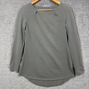 Maggie's Organics Top Womens M Gray Organic Cotton Long Sleeve Pleated Neck